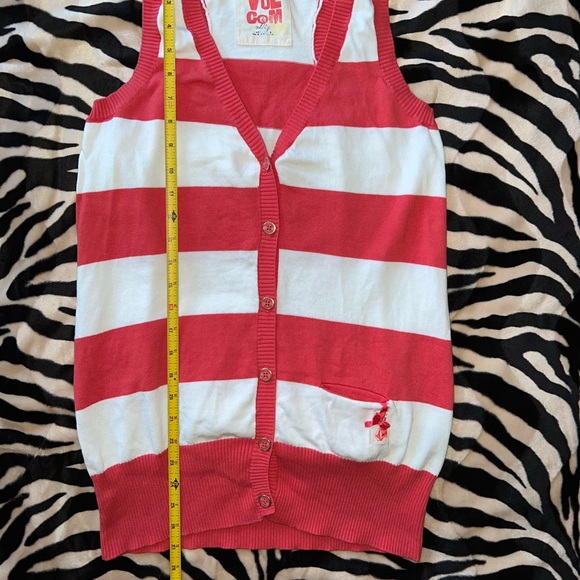 Volcom "Esta Bien" Sweater Vest - Coral/White Stripes Y2K/Skate/Surf Junior's XL - Picture 8 of 16